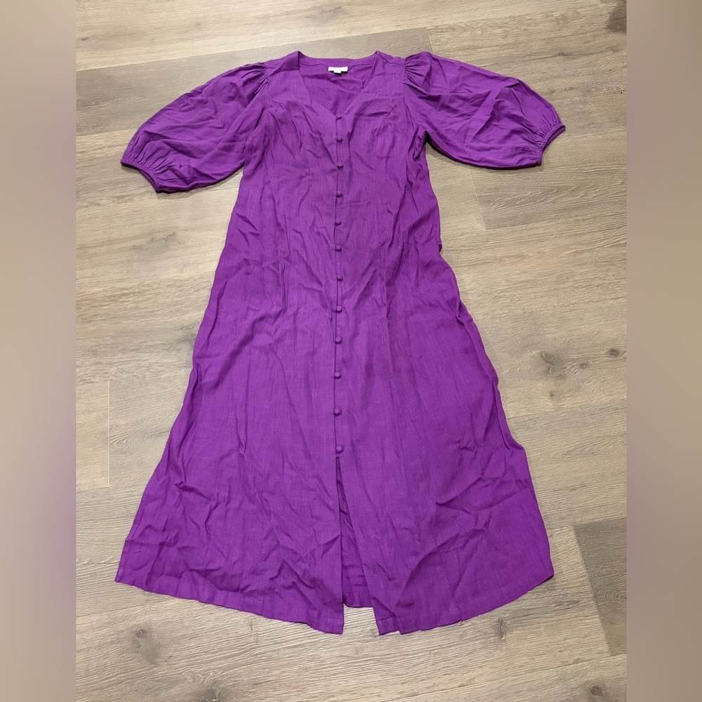 J. Jill Purple Button-Front Maxi Dress with Puff Sleeves